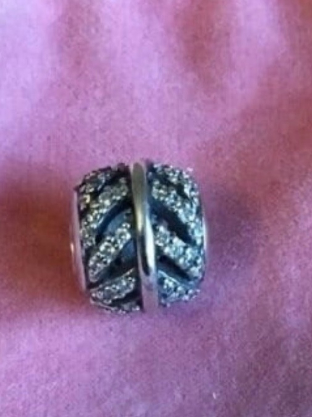 Pandora Silver Pavé Leaf Spacer Charm - Black and Silver